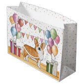 レッドペンブロークウェルシュコーギーカラフルパステル誕生日 ラージペーパーバッグ (裏面アングル)