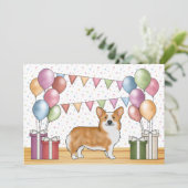 レッドペンブロークウェルシュコーギーカラフルパステル誕生日 招待状 (スタンド正面)