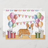 レッドペンブロークウェルシュコーギーカラフルパステル誕生日 招待状 (正面/裏面)