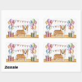 レッドペンブロークウェルシュコーギーカラフルパステル誕生日 長方形シール (シート)