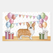 レッドペンブロークウェルシュコーギーカラフルパステル誕生日 長方形シール (正面)