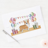 レッドペンブロークウェルシュコーギーカラフルパステル誕生日 長方形シール (封筒)