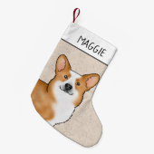 レッドペンブロークウェルシュコーギーズポートレートと名前 スモールクリスマスストッキング (正面 (吊り時))