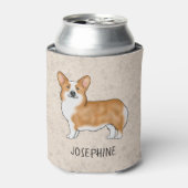 レッドペンブロークウェルシュコーギードッグアンド名前をカスタムするベージュ 缶クーラー (缶正面)