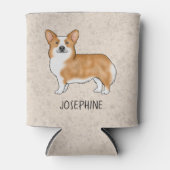 レッドペンブロークウェルシュコーギードッグアンド名前をカスタムするベージュ 缶クーラー (正面)