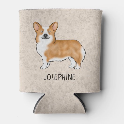 レッドペンブロークウェルシュコーギードッグアンド名前をカスタムするベージュ 缶クーラー (正面)