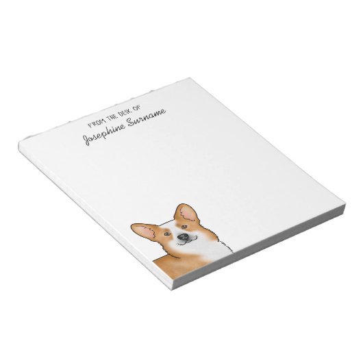 レッドペンブロークウェルシュコーギードッグヘッドおよびカスタム文字 ノートパッド (アングル)