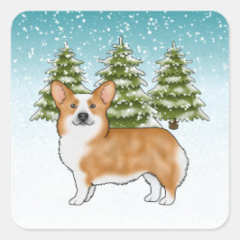 レッドペンブロークウェルシュコーギー冬林クリスマス スクエアシール