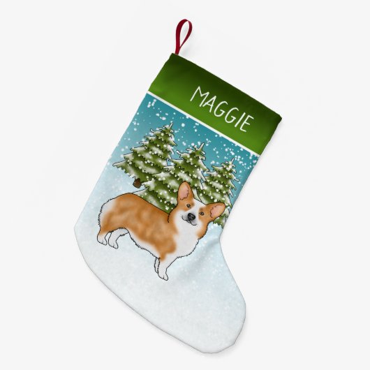 レッドペンブロークウェルシュコーギー冬林クリスマス スモールクリスマスストッキング (正面 (吊り時))