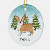 レッドペンブロークウェルシュコーギー冬林クリスマス セラミックオーナメント (左)