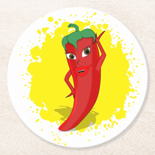 レッドホットペッパーディーバ絵を描（ばちゃばちゃ）跳ねる ラウンドペーパーコースター (正面)