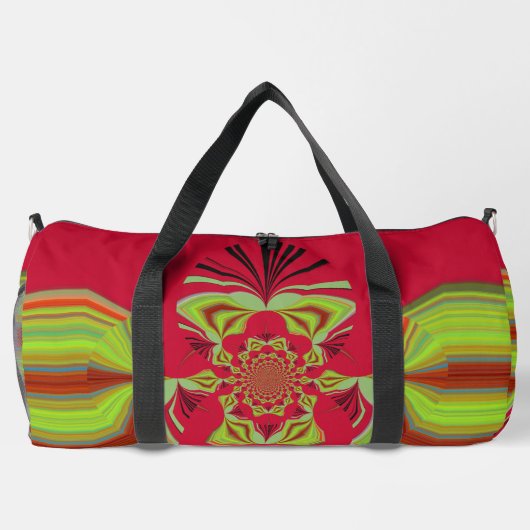 レッドホットレモン万華鏡のように千変万化するパターンモチーフ：はっきりした A & Bright ダッフルバッグ (裏面)