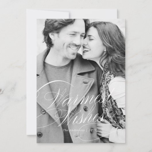 レッドホリデーはっきりしたフォトカードでの暖かい願い シーズンカード (正面)