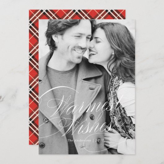 レッドホリデーはっきりしたフォトカードでの暖かい願い シーズンカード (正面/裏面)