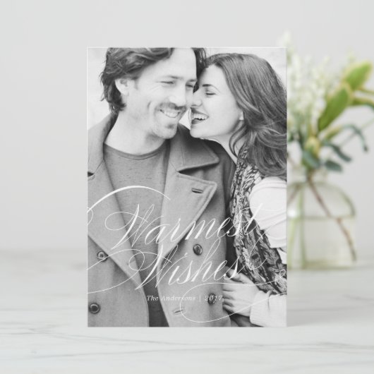 レッドホリデーはっきりしたフォトカードでの暖かい願い シーズンカード (スタンド正面)