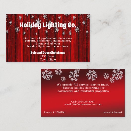 レッドホリデークリスマススノーフレーク照明会社 名刺 (正面/裏面)