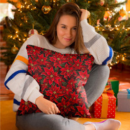 レッドホリデークリスマスポインセチア模様 クッション