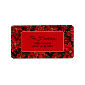 レッドホリデークリスマスポインセチア模様 ラベル (正面)