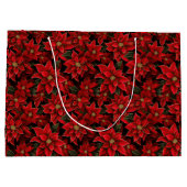 レッドホリデークリスマスポインセチア模様 ラージペーパーバッグ (裏面)