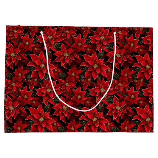 レッドホリデークリスマスポインセチア模様 ラージペーパーバッグ (裏面)