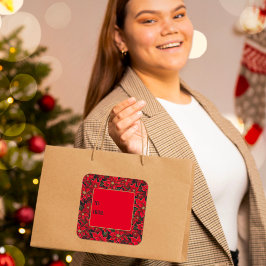 レッドホリデークリスマスポインセティアギフトラベル スクエアシール