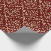 レッドホリデークリスマス金ゴールドグリッターダマスクエレガント ラッピングペーパー (角)