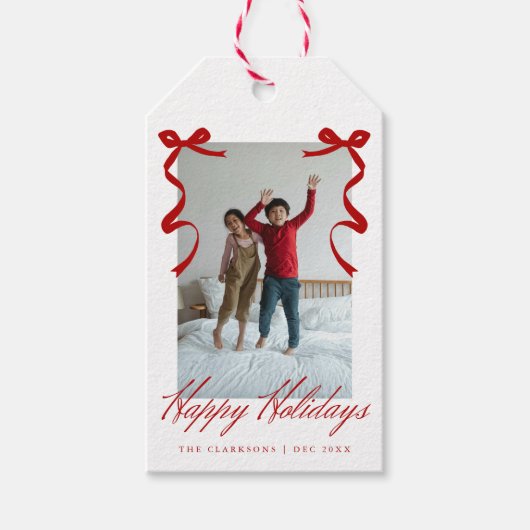 レッドホリデーハンドドローお洒落ド弓 ギフトタグ (正面)