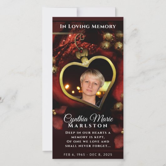 レッドホリデーハート4x8フォト悔やみや弔慰ありがとう サンキューカード (正面)