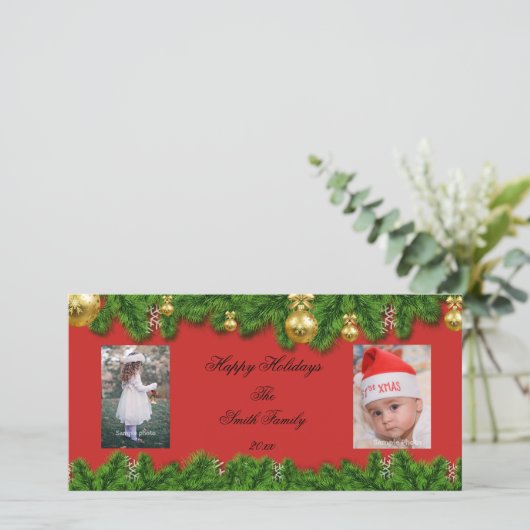レッドホリデーパーソナライズされた2フォトカード シーズンカード (スタンド正面)