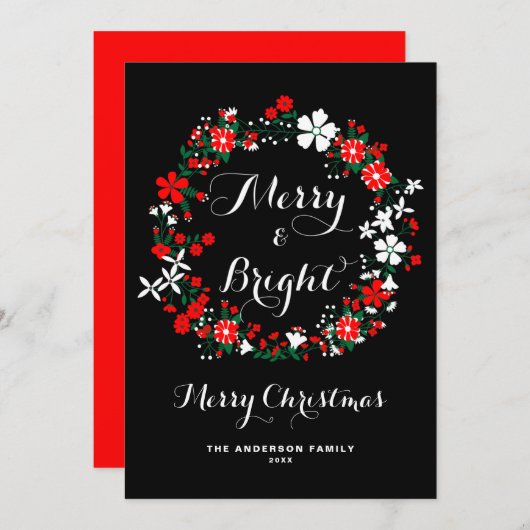 レッドホリデーフローラメリーリース&ブライトクリスマス シーズンカード (正面/裏面)