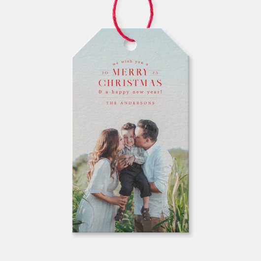 レッドホリデープライド写真クリスマス ギフトタグ (正面)