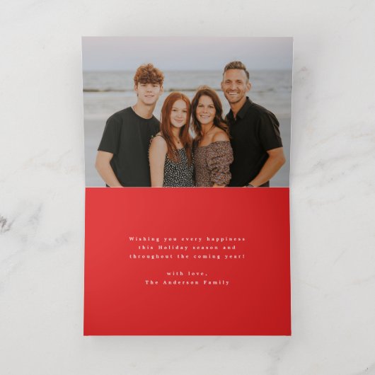 レッドホリデープライド写真フォイルクリスマスカード 箔シーズンカード (内側レイダウン)