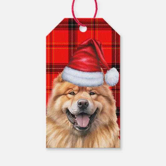 レッドホリデープライドChow Chowサンタドッグクリスマス ギフトタグ (正面)