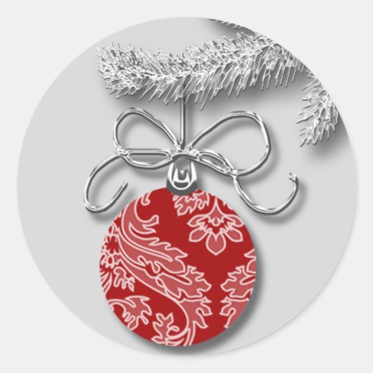 レッドホリデーボールクリスマスカード封筒用シール ラウンドシール (正面)