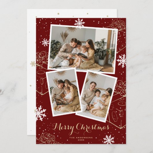 レッドホリデーメリークリスマスプレゼントフォトカード シーズンカード (正面/裏面)