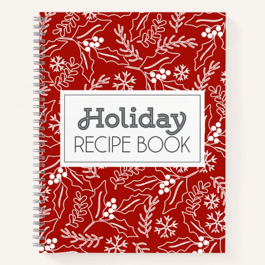 レッドホリデーレシピブックパターンフローラ ノートブック (正面)