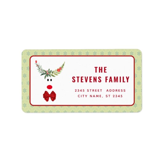 レッドホリーおもしろいトナカイモダンの休日ラベル ラベル (正面)