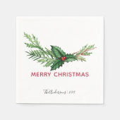 レッドホリーウォーターカラーブーケクリスマスホリデー スタンダードカクテルナプキン (正面)