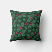 レッドホリーベリーオングリーンクリスマステーマ クッション (裏面)