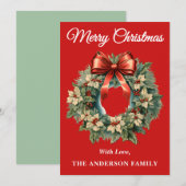 レッドホリーベリークリスマスリースホリデーカード シーズンカード (正面/裏面)