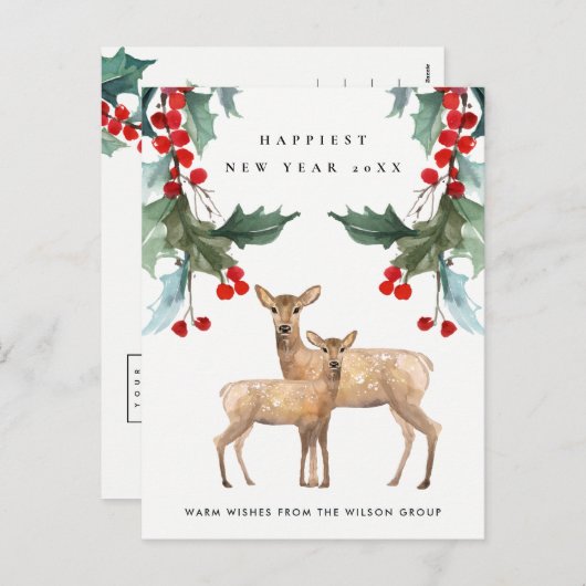 レッドホリーベリーディアデュオニューイヤー企業のロゴ シーズンポストカード (正面/裏面)