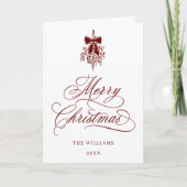 レッドホリーベリーブーケロマンチックなクリスマスフォト シーズンカード (正面)