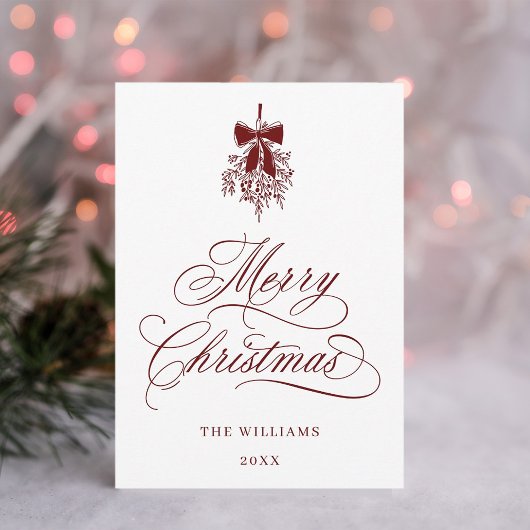 レッドホリーベリーブーケロマンチックなクリスマスフォト シーズンカード