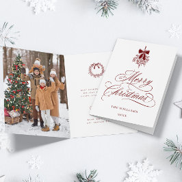 レッドホリーベリーブーケロマンチックなクリスマスフォト シーズンカード