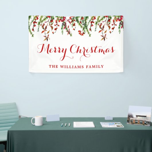 レッドホリーベリーリースウォーターカラークリスマスパーティー 横断幕 (トレードショー)