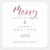 レッドホリーミニマリストシックなクリスマスハッピーニューイヤー スクエアシール (正面)