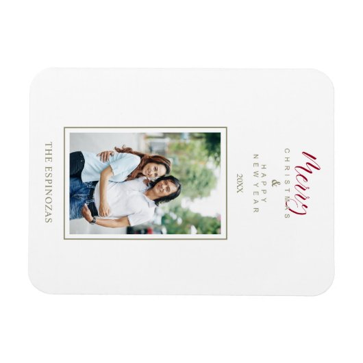 レッドホリーミニマリストシックなクリスマスフォトファミリー マグネット (横)