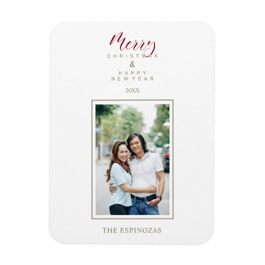 レッドホリーミニマリストシックなクリスマスフォトファミリー マグネット (縦)