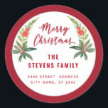 レッドホリーモダンスクリプトMerry Christmasクラシック R ラウンドシール<br><div class="desc">メリー・モダンクリスマス・ホリーの脚本。魅力的なモダンプロフェッショナルデザインとコンテンポラリーtouch。エレガンスとスタイルのtouch。カスタマイズモノグラムのイニシャル、名前とアドレスの詳細。</div>