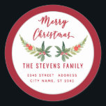 レッドホリーモダンスクリプトMerry Christmas ラウンドシール<br><div class="desc">メリー・モダンクリスマス・ホリーの脚本。魅力的なモダンプロフェッショナルデザインとコンテンポラリーtouch。エレガンスとスタイルのtouch。カスタマイズモノグラムのイニシャル、名前とアドレスの詳細。</div>